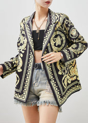 Casual Black Original Design Print Spandex Coat Spring