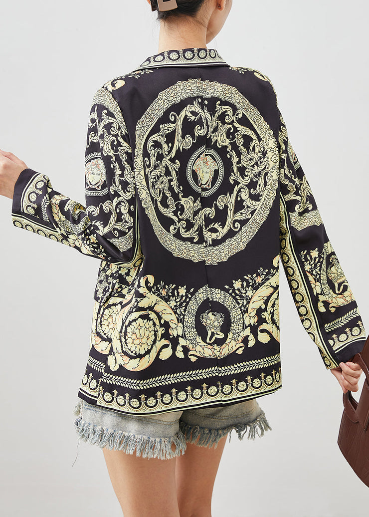 Casual Black Original Design Print Spandex Coat Spring