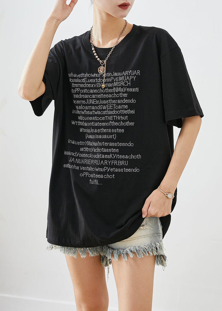 Casual Black Oversized Letter Print Cotton Tanks Summer