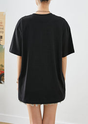 Casual Black Oversized Letter Print Cotton Tanks Summer