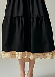 Casual Black Oversized Patchwork Cotton Vacation Dresses Lantern Sleeve