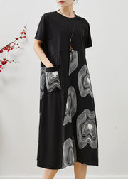 Casual Black Oversized Patchwork Print Cotton Long Dress Summer