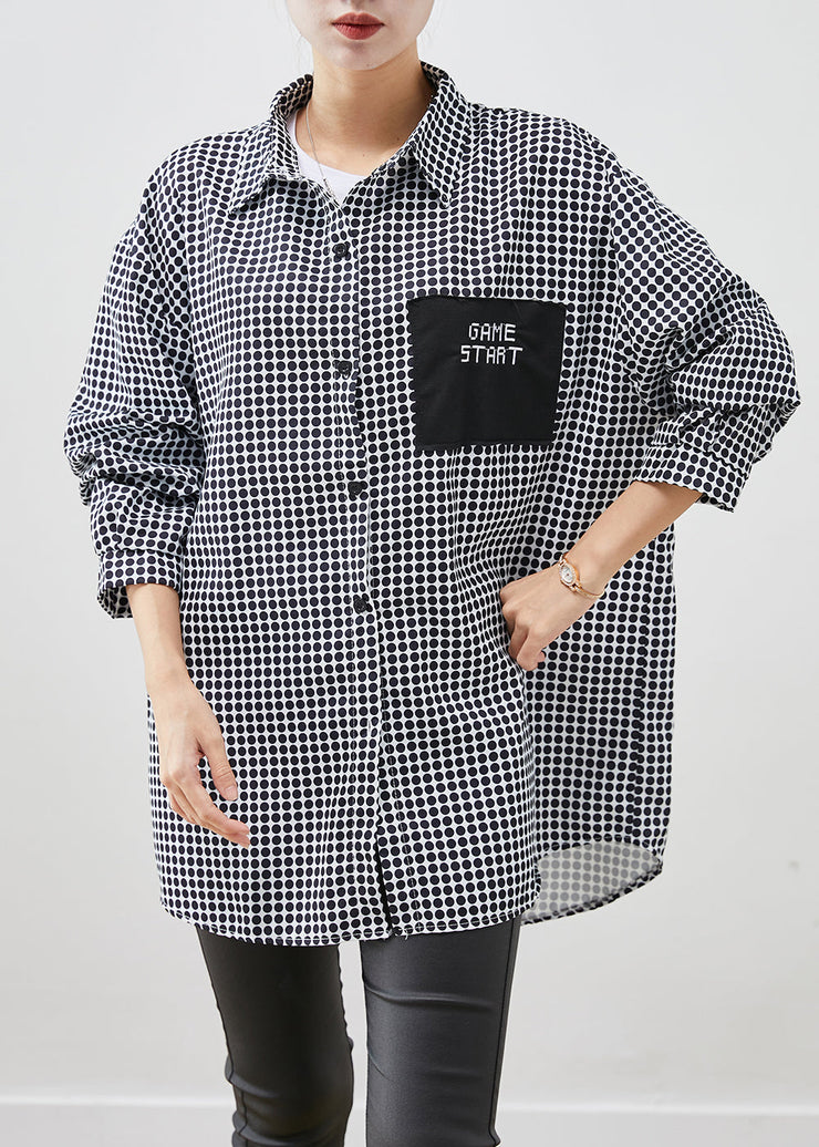 Casual Black Oversized Plaid Spandex Blouse Top Fall