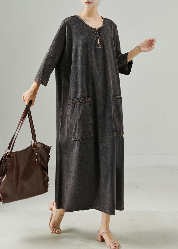 Casual Black Oversized Pockets Denim Holiday Dress Spring