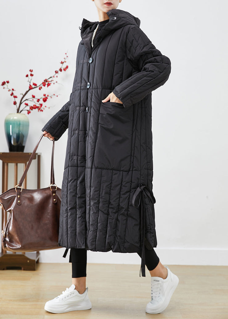 Casual Black Oversized Striped Fine Cotton Filled Puffers Jackets Winter