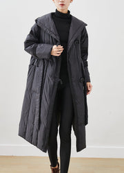 Casual Black Oversized Tie Waist Duck Down Down Coats Winter