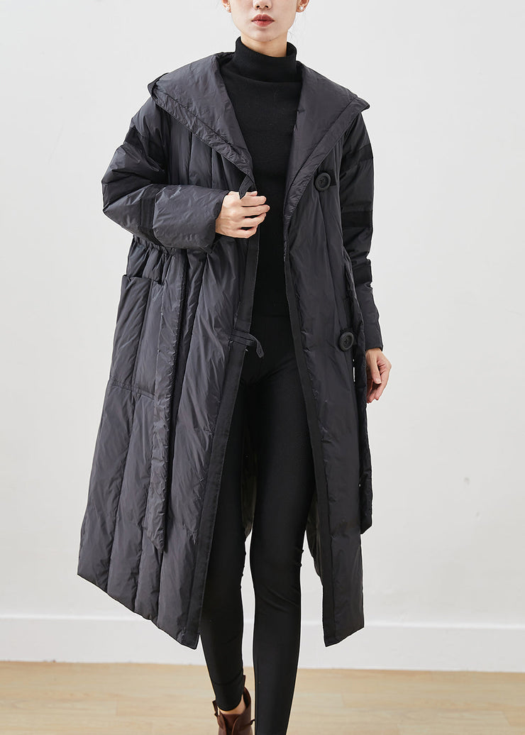 Casual Black Oversized Tie Waist Duck Down Down Coats Winter