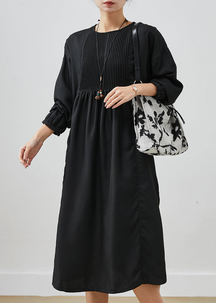 Casual Black Oversized Wrinkled Cotton Long Dress Spring