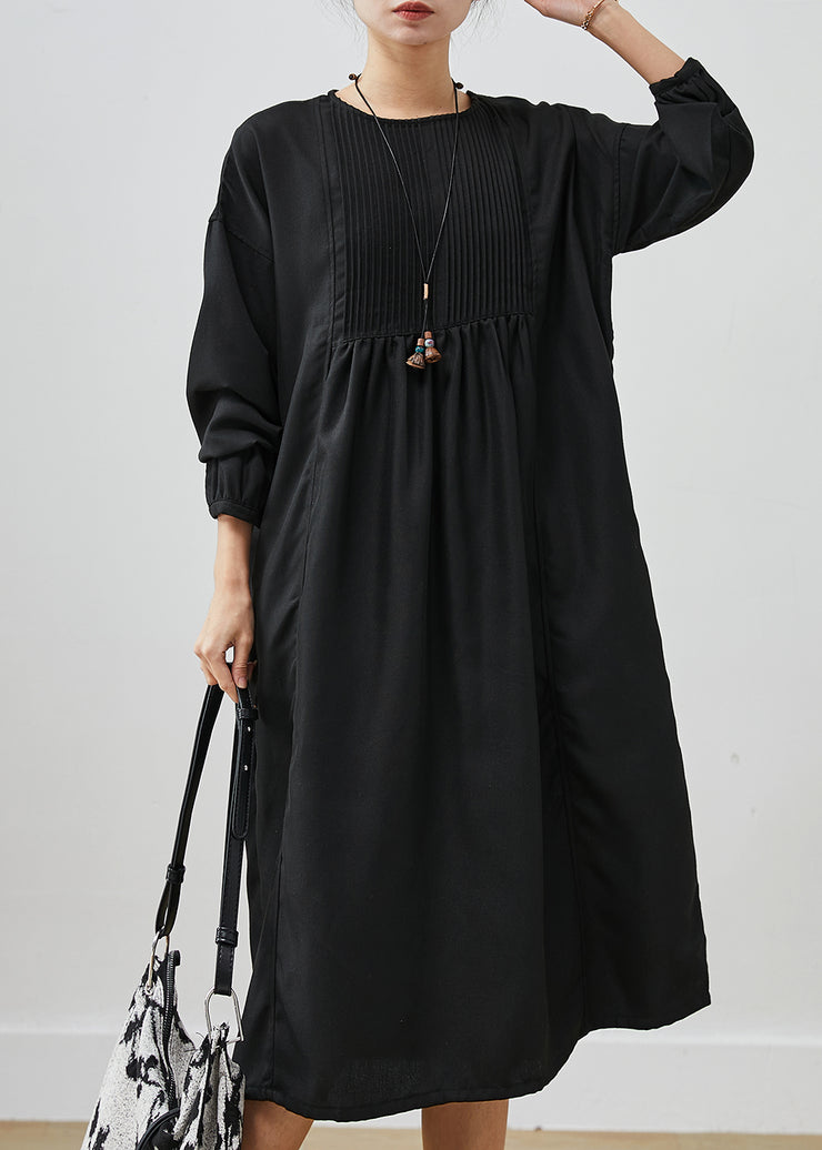 Casual Black Oversized Wrinkled Cotton Long Dress Spring