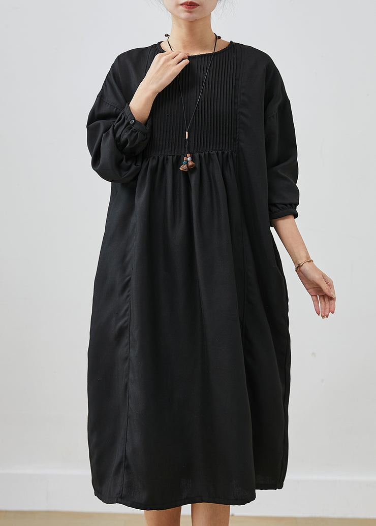 Casual Black Oversized Wrinkled Cotton Long Dress Spring