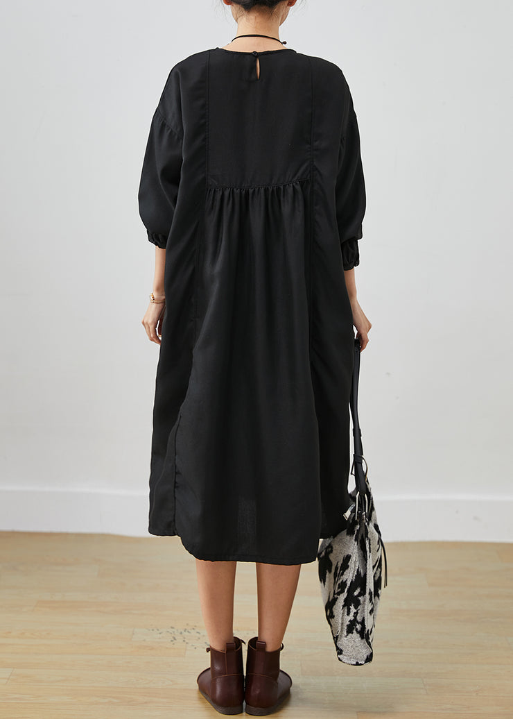 Casual Black Oversized Wrinkled Cotton Long Dress Spring