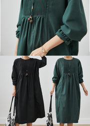 Casual Black Oversized Wrinkled Cotton Long Dress Spring