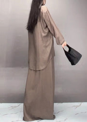 Casual Black Peter Pan Collar Solid Shirts And Maxi Skirts Two Piece Set Spring