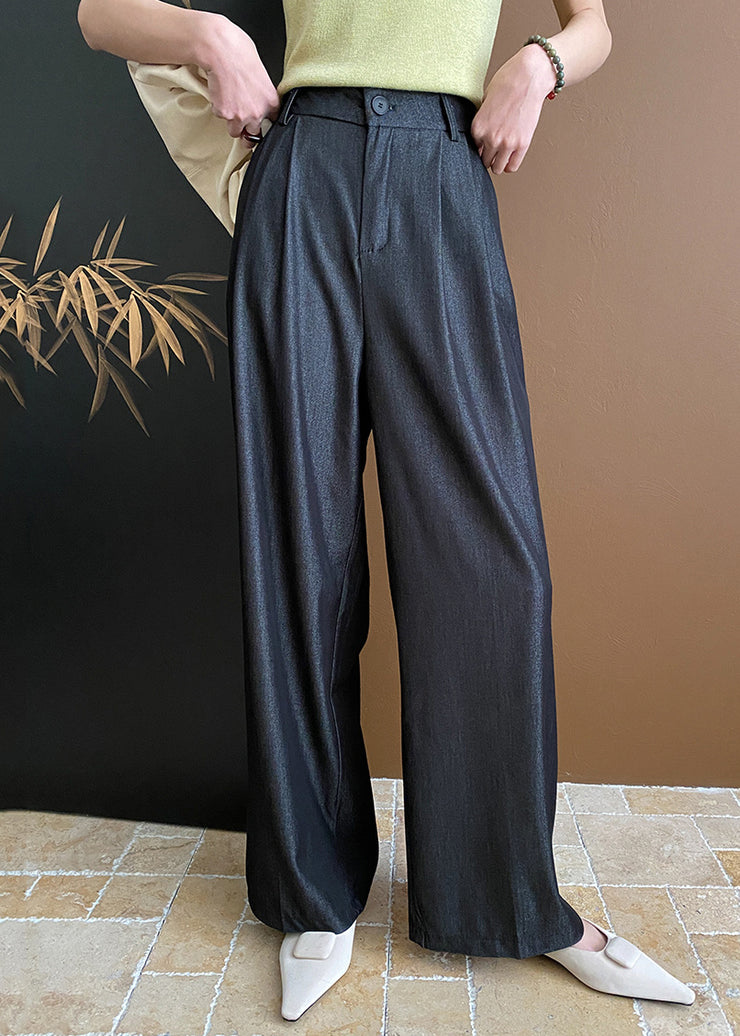 Casual Black Pockets Cotton Wide Leg Pants Summer