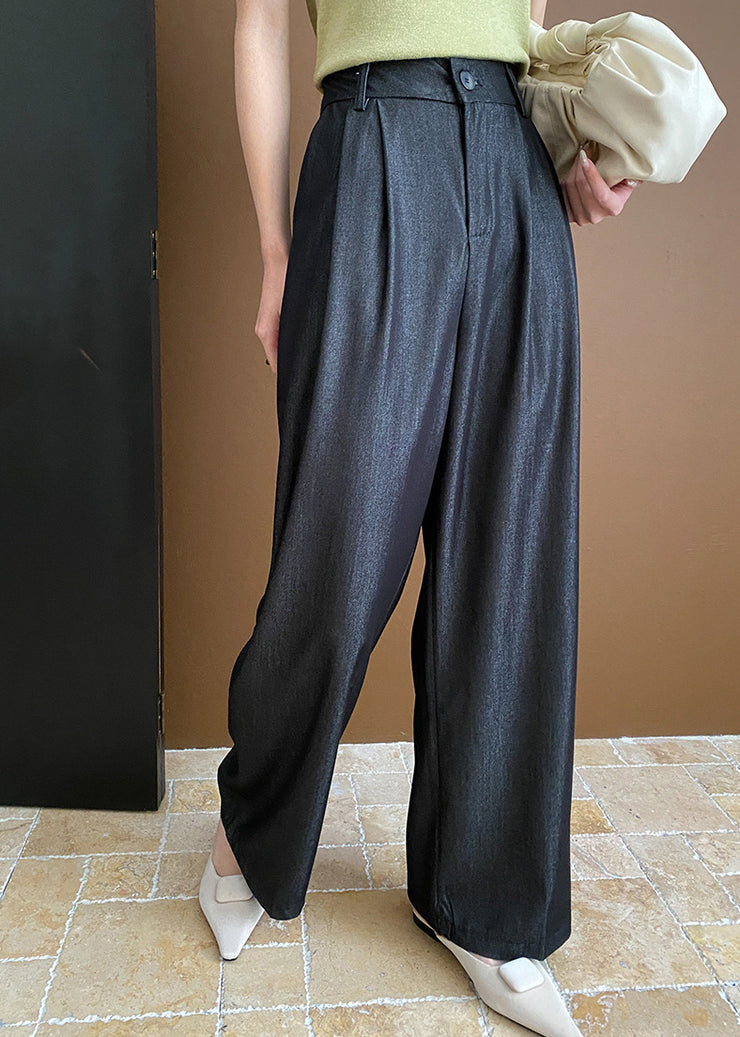 Casual Black Pockets Cotton Wide Leg Pants Summer