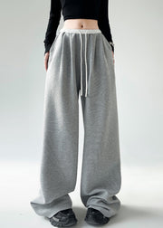 Casual Black Pockets Tie Waist Wide Leg Pants Spring