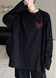 Casual Black Print Cotton Mens T Shirts Sequins Spring