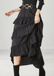 Casual Black Ruffled Exra Large Hem Cotton Skirt Spring