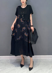 Casual Black Ruffled Patchwork Holiday Dress Summer