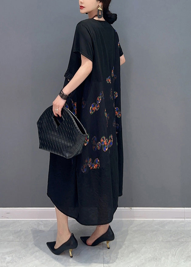 Casual Black Ruffled Patchwork Holiday Dress Summer