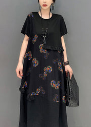 Casual Black Ruffled Patchwork Holiday Dress Summer