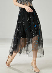 Casual Black Sequins Rhinestone Tulle Skirts Summer