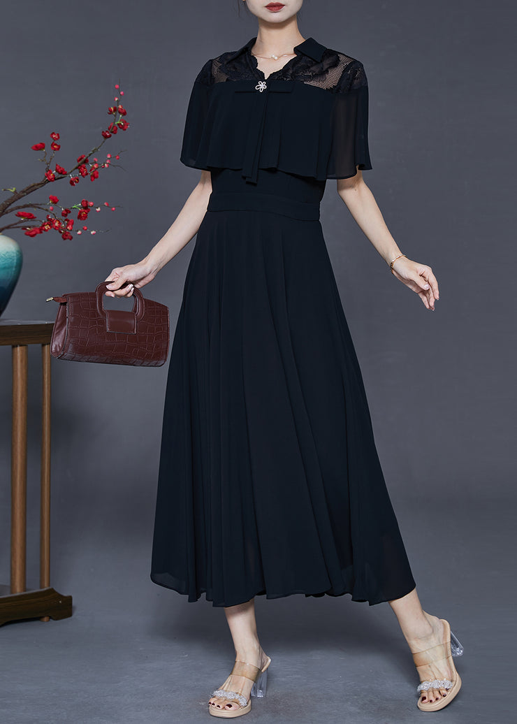 Casual Black Silm Fit Exra Large Hem Chiffon Dress Cloak Sleeves