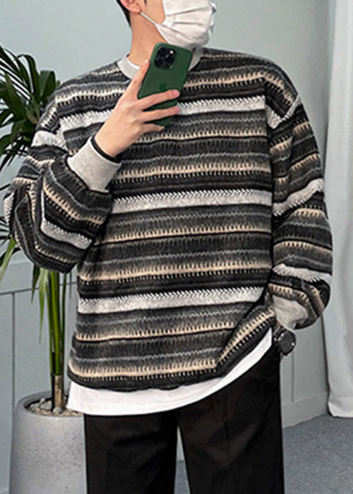 Casual Black Striped Cozy Knit Men Sweater Spring