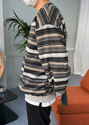 Casual Black Striped Cozy Knit Men Sweater Spring