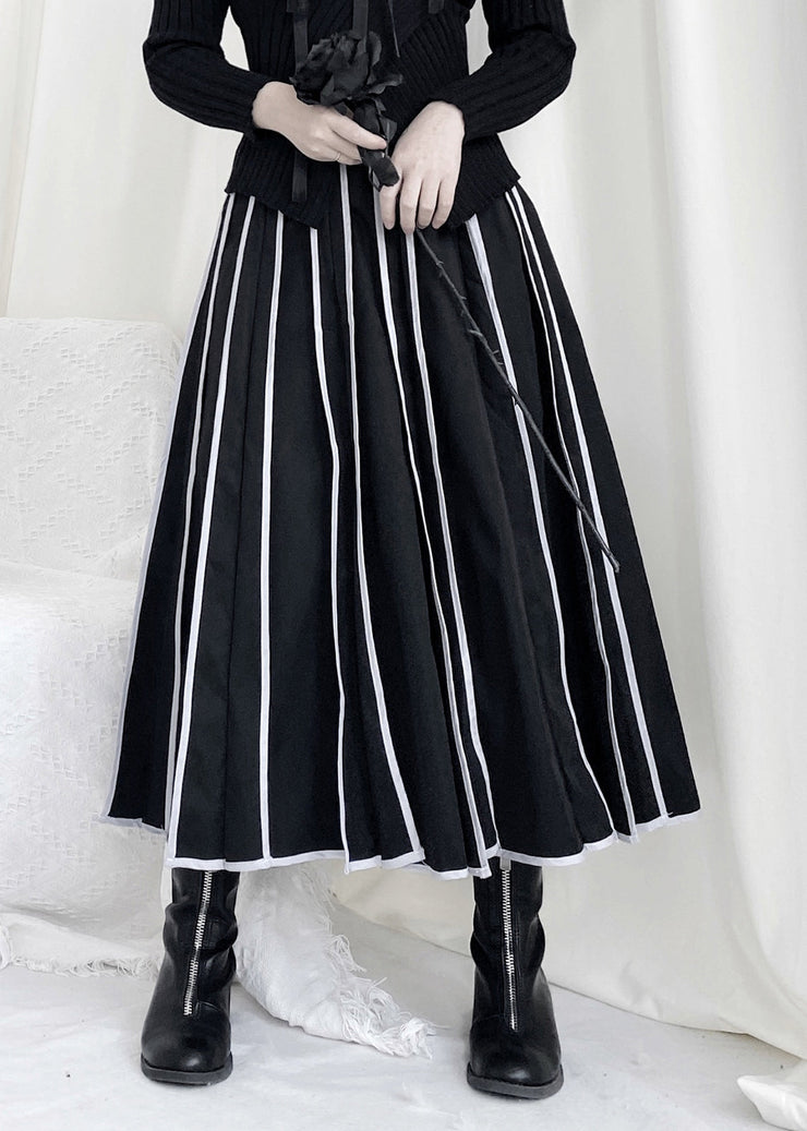 Casual Black Striped Patchwork Elastic Waist A Line Skirt Fall