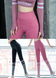 Casual Black Striped Seamless Running Leggings