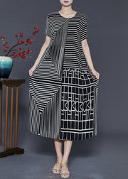 Casual Black Striped Wrinkled Chiffon Long Dresses Summer