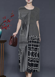 Casual Black Striped Wrinkled Chiffon Long Dresses Summer