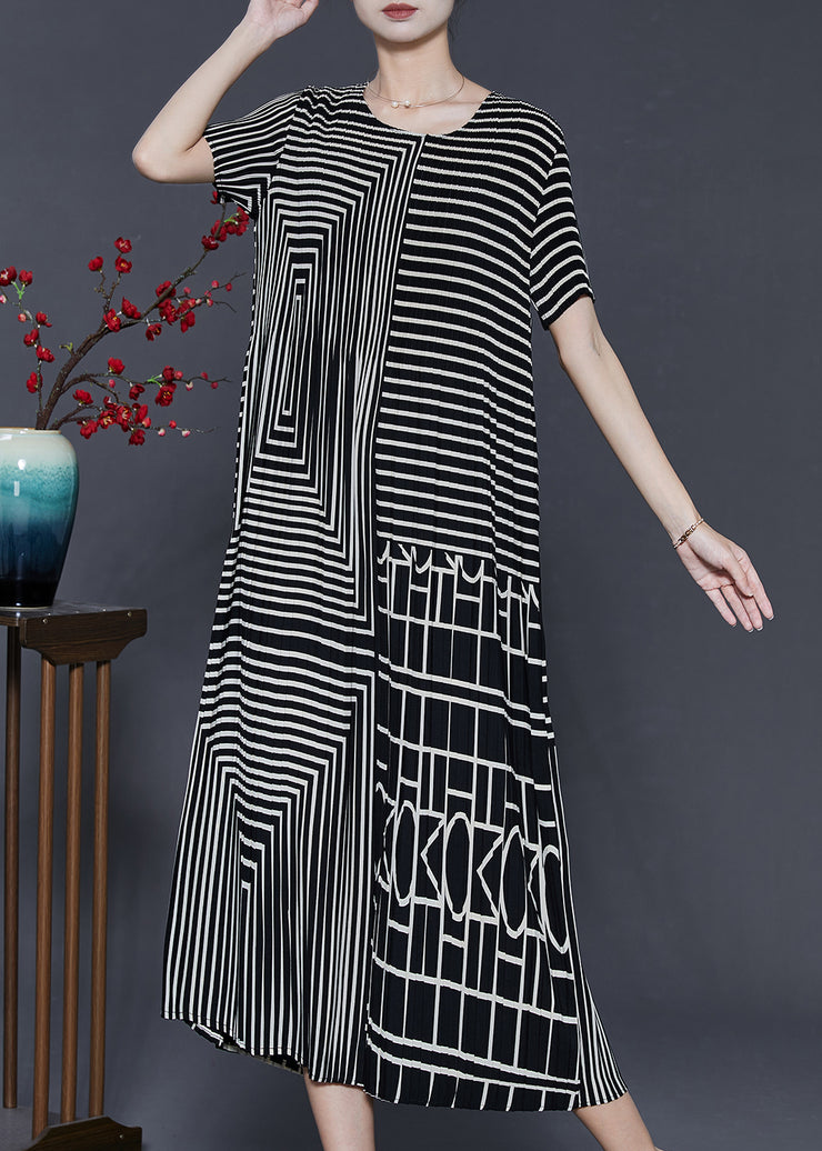 Casual Black Striped Wrinkled Chiffon Long Dresses Summer