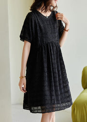 Casual Black Tasseled Plaid Chiffon Dress Summer