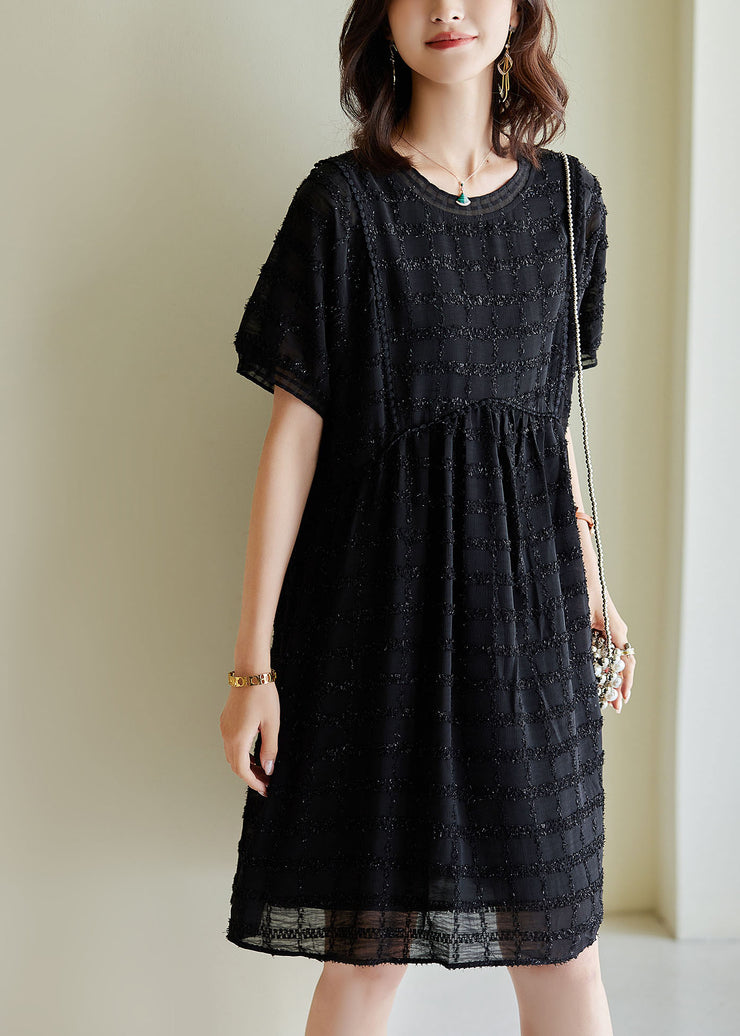 Casual Black Tasseled Plaid Chiffon Dress Summer