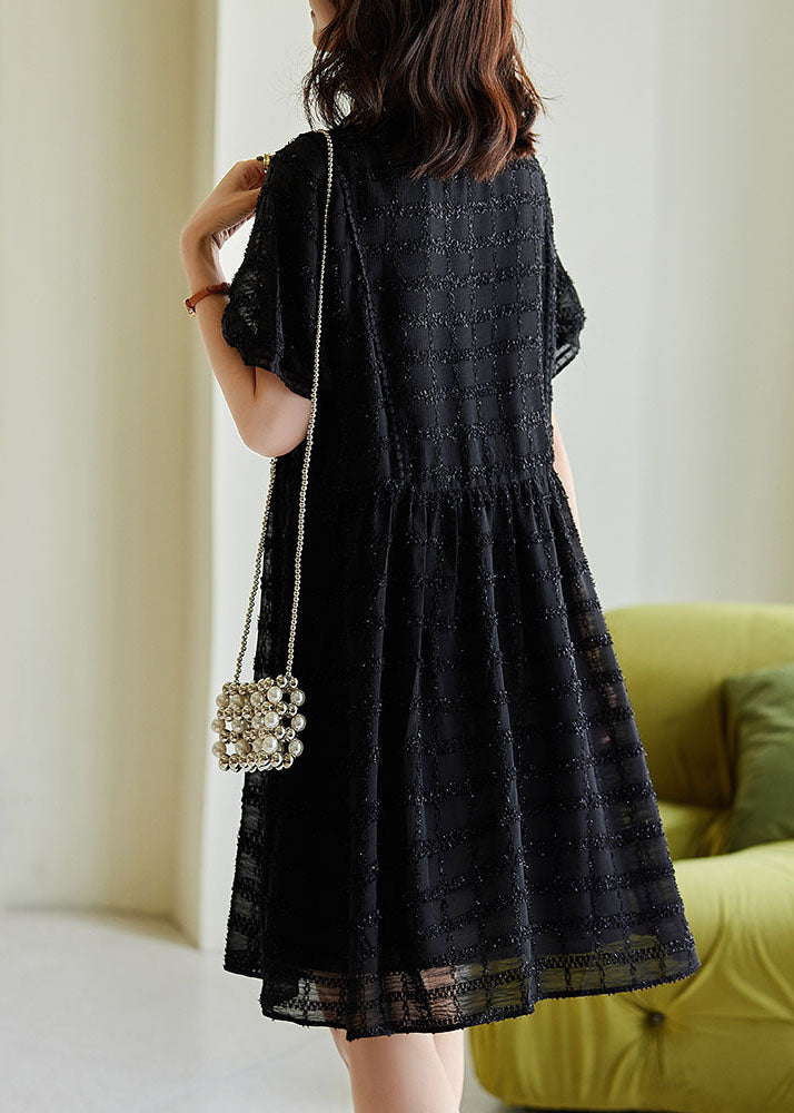 Casual Black Tasseled Plaid Chiffon Dress Summer