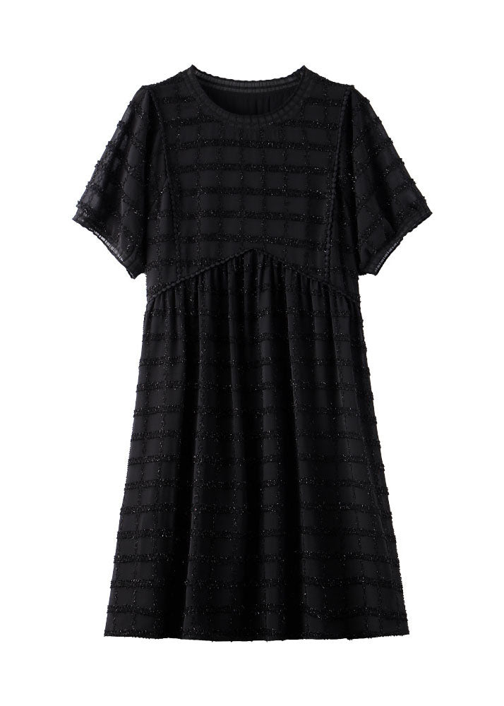 Casual Black Tasseled Plaid Chiffon Dress Summer