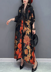 Casual Black V Neck Print Robe Dresses Summer