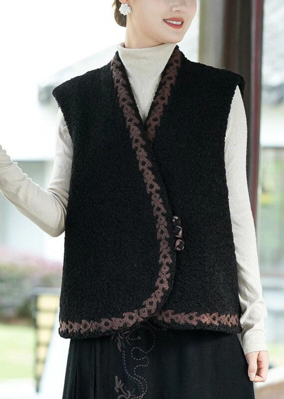 Casual Black V Neck Thick Teddy Faux Fur Vest Tops Winter