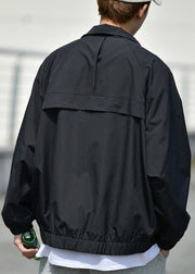 Casual Black Zip Up Pockets Coats Mens Coats Spring