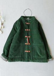 Casual Blackish Green O-Neck Pockets Thick Corduroy Parka Winter