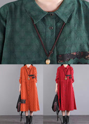 Casual Blackish Green Pockets Patchwork Cotton Shirts Dresses Fall