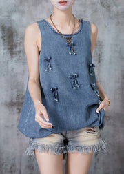 Casual Blue Bow Denim Beach Vest Sleeveless