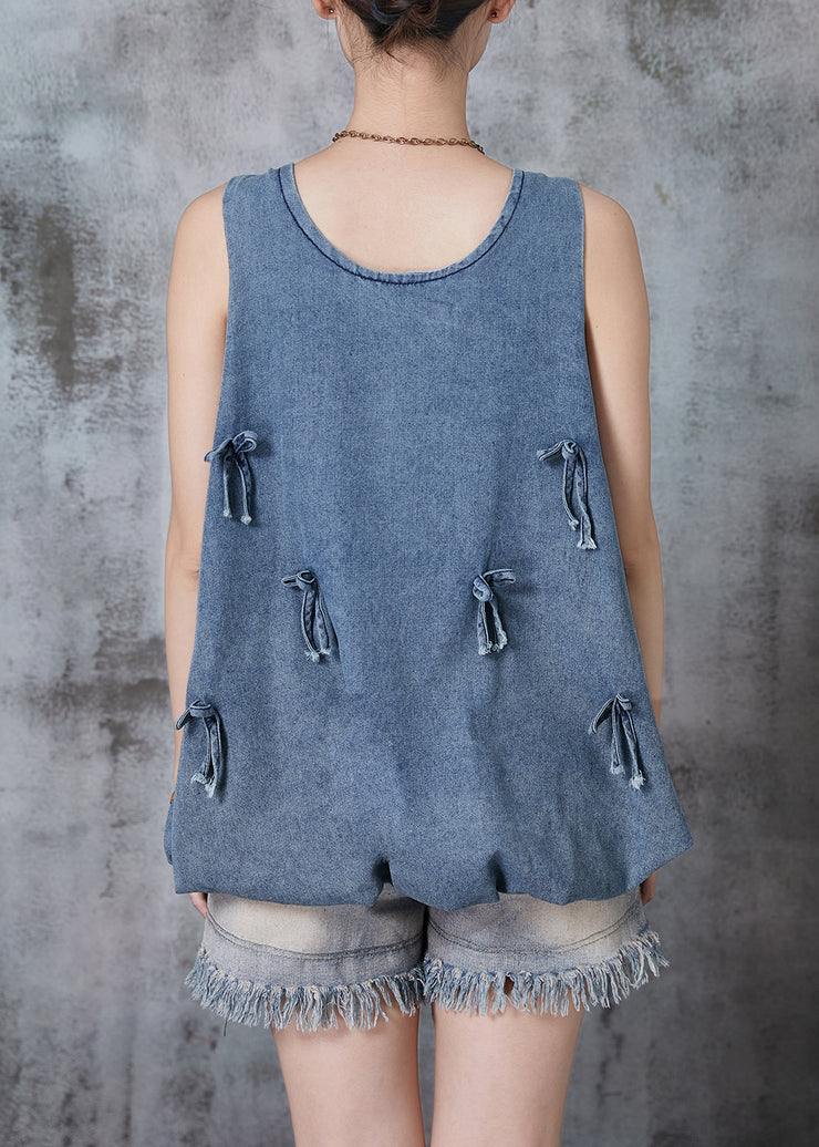 Casual Blue Bow Denim Beach Vest Sleeveless