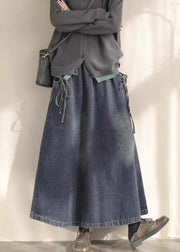 Casual Blue Elastic Waist Lace Up Denim Skirt Spring