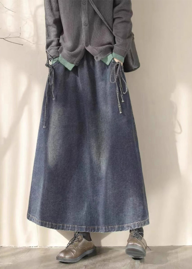 Casual Blue Elastic Waist Lace Up Denim Skirt Spring