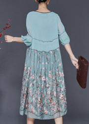 Casual Blue Embroidered Ruffled Silk Dress Half Sleeve