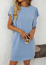 Casual Blue O Neck Striped Cotton Mid Dress Summer