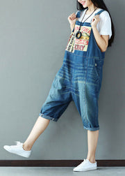 Casual Blue Oversized Applique Cotton Denim Jumpsuit Spring